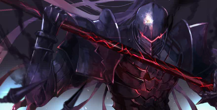 HD desktop wallpaper of Berserker from Fate/Zero anime, showcasing the character in a dark, armored outfit with a menacing red weapon.