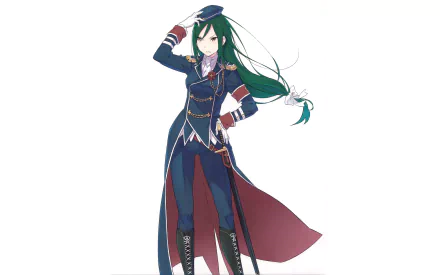 Crusch Karsten from Re:Zero - Starting Life in Another World, anime 5K Ultra HD PC wallpaper: navy military-style uniform, long green hair and a flowing cape.
