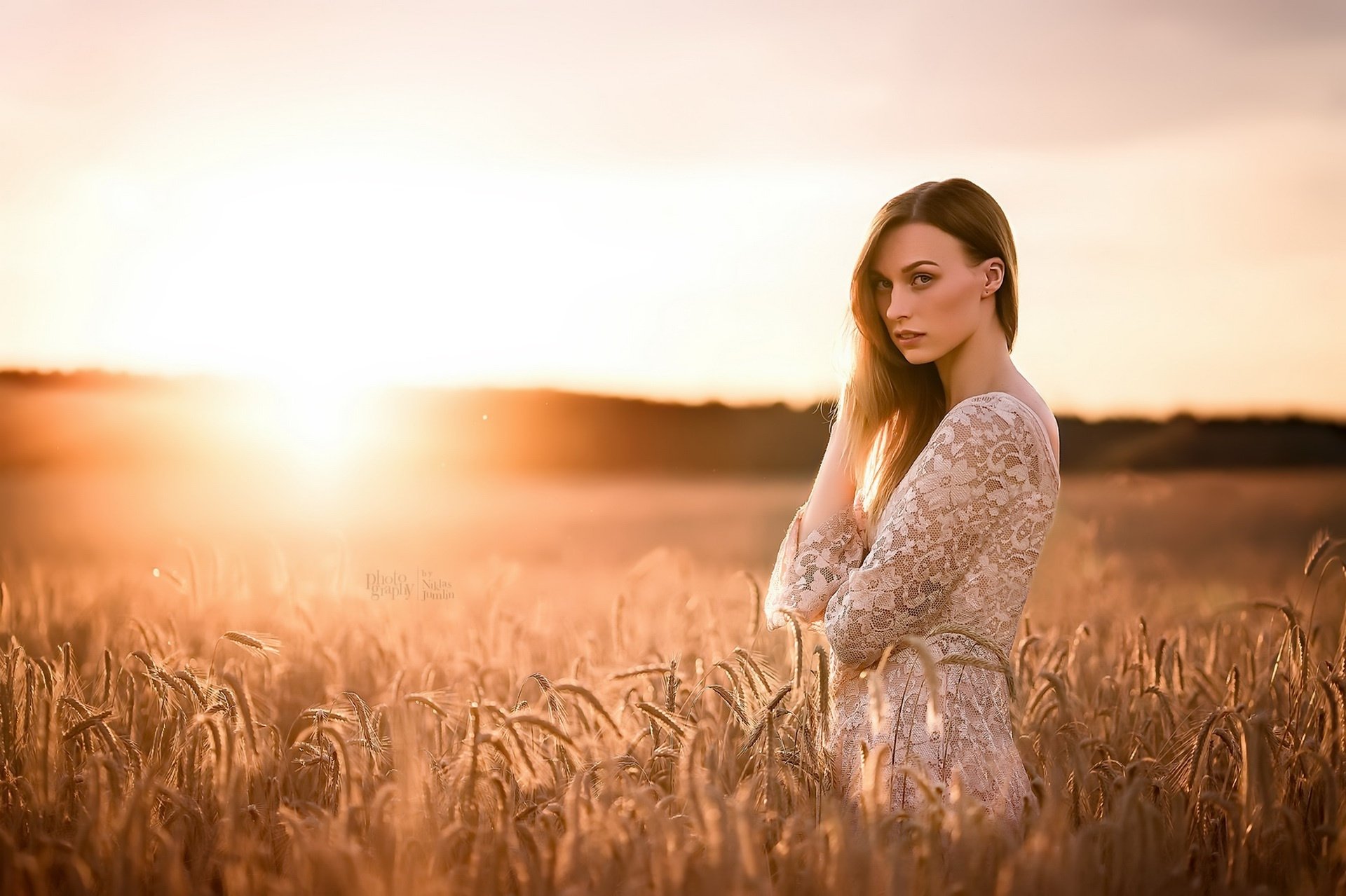 Download Sunny Wheat Field White Dress Woman Model HD Wallpaper by ...