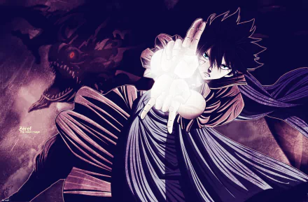 HD desktop wallpaper featuring Zeref Dragneel from the anime Fairy Tail, displaying his power with a menacing aura in the background.