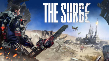4K Ultra HD PC wallpaper featuring a futuristic soldier wielding a large weapon in a desolate battlefield from the video game The Surge.