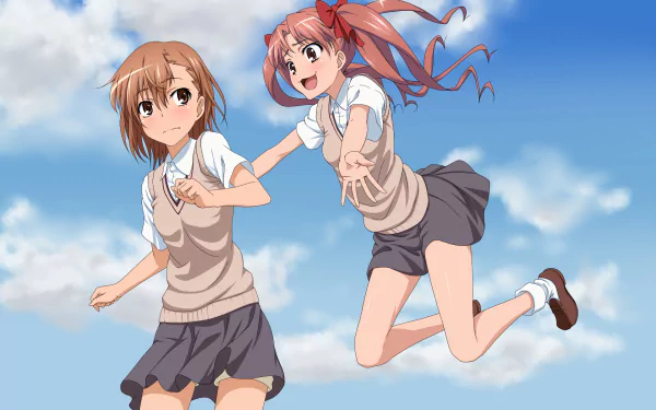 skirt school uniform short hair brown eyes brown hair Mikoto Misaka Kuroko Shirai Anime A Certain Scientific Railgun HD Desktop Wallpaper | Background Image