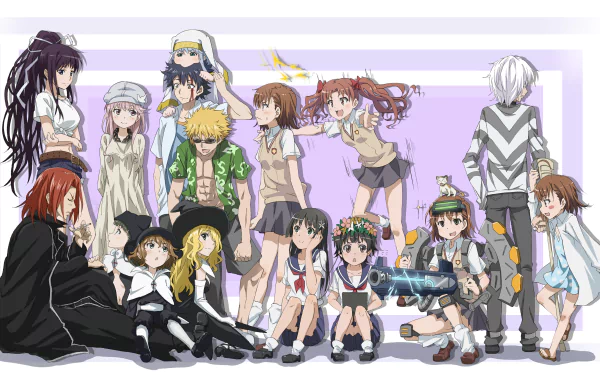 4K Ultra HD wallpaper featuring brown-haired, short-haired, and brown-eyed characters from A Certain Magical Index, including Sisters, Kamijou Touma, Index, and more in school uniforms.