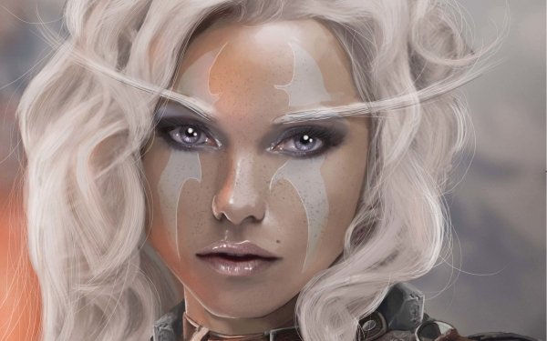 Fantasy Women Face Purple Eyes White Hair HD Wallpaper | Background Image