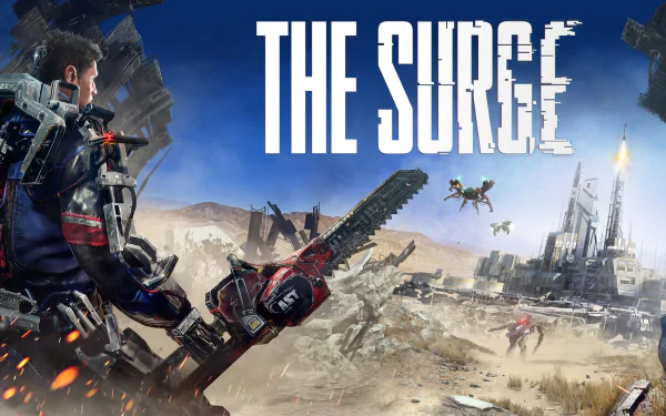 4K Ultra HD PC wallpaper featuring a futuristic soldier wielding a large weapon in a desolate battlefield from the video game The Surge.