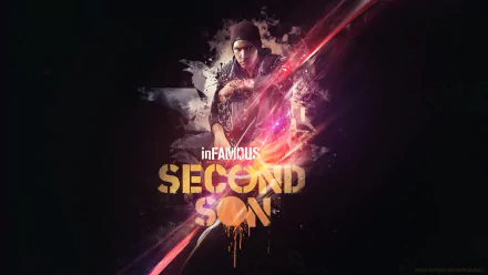 HD PC desktop wallpaper featuring a dynamic design from the video game inFAMOUS: Second Son with the protagonist and vivid, glowing effects.