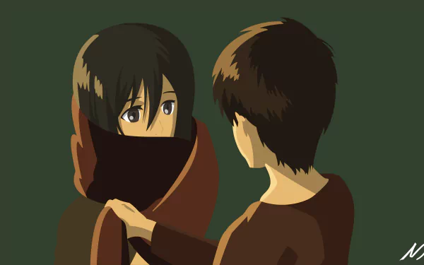 4K Ultra HD anime wallpaper featuring Eren Yeager and Mikasa Ackerman from Attack on Titan in a close, intense moment.