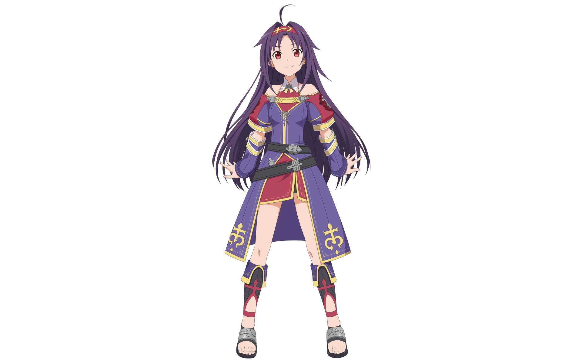 4K Ultra HD anime wallpaper featuring Yuuki Konno from Sword Art Online II, showcasing her full attire and confident stance on a clean white background.