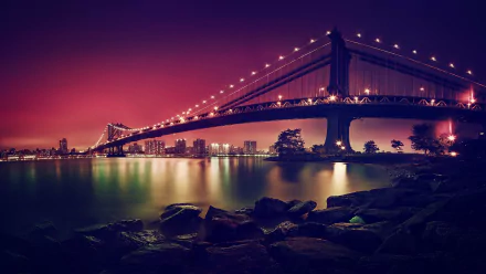 light night bay water bridge New York man made Manhattan Bridge HD Desktop Wallpaper | Background Image