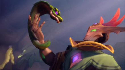 A high-definition Paladins desktop wallpaper featuring Mal'Damba, a character from the video game Paladins, holding a snake with a mystical glow.