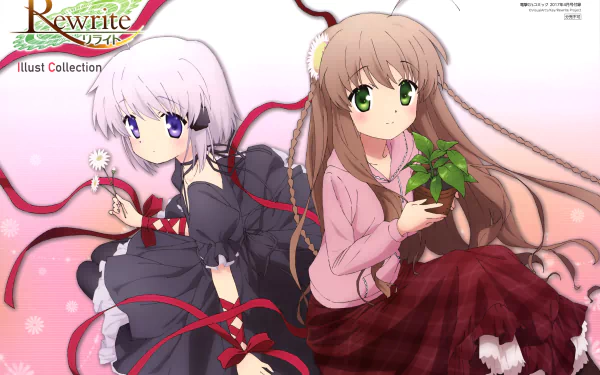 Anime-style 4K Ultra HD desktop wallpaper featuring Kotori Kanbe and Kagari from Rewrite, showcasing vibrant colors and detailed character designs.