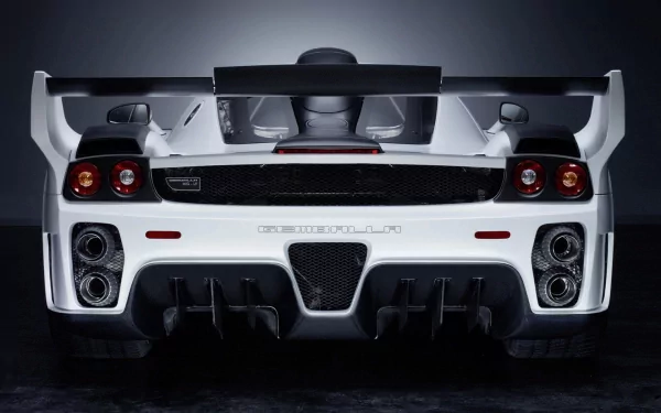 Rear view of a white Ferrari showcasing its sleek design and powerful build, featured as a high-definition desktop wallpaper and background.