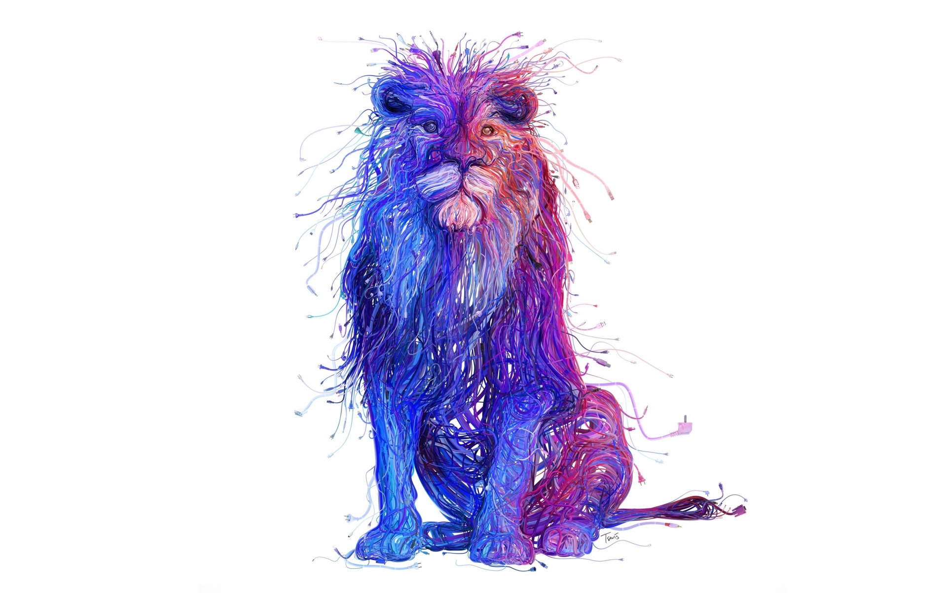 A vibrant HD wallpaper featuring an artistic and colorful lion. The animal is depicted in a spectrum of hues, creating a striking and eye-catching design.
