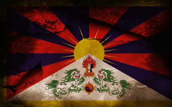 HD PC desktop wallpaper featuring the vibrant and textured flag of Tibet with a weathered, artistic design.