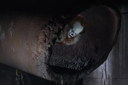 A high-definition wallpaper featuring Pennywise the clown emerging from a sewer, from the movie It (2017).