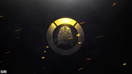 HD PC desktop wallpaper featuring the Roadhog emblem from the video game Overwatch, set against a dark background with glowing yellow highlights.