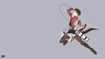 HD desktop wallpaper of Levi Ackerman from Attack on Titan, showcasing the character in action with a minimalistic design on a light gray background.