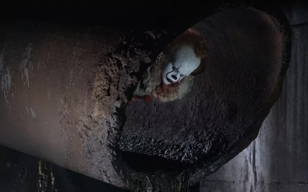 A high-definition wallpaper featuring Pennywise the clown emerging from a sewer, from the movie It (2017).