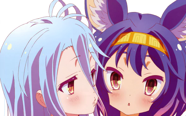 4K Ultra HD anime wallpaper featuring Izuna Hatsuse and Shiro from No Game No Life with vibrant colors and detailed character art.