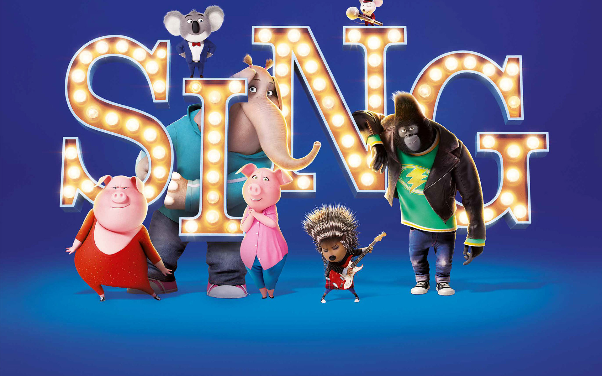 Sing Movie HD Wallpaper Featuring Johnny Ash Rosita Friends