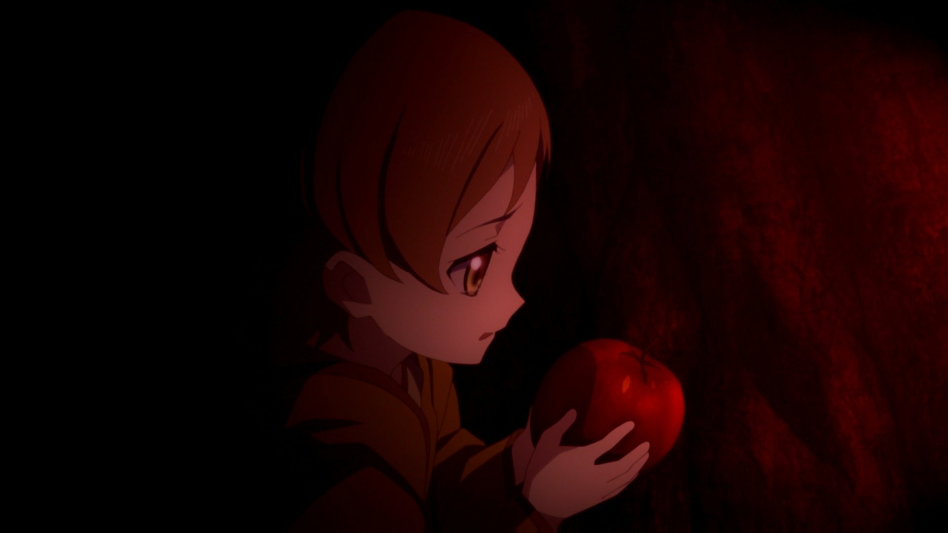 HD PC desktop wallpaper from the video game Tales of Berseria, featuring a close-up of a character holding a red orb against a dark red background.