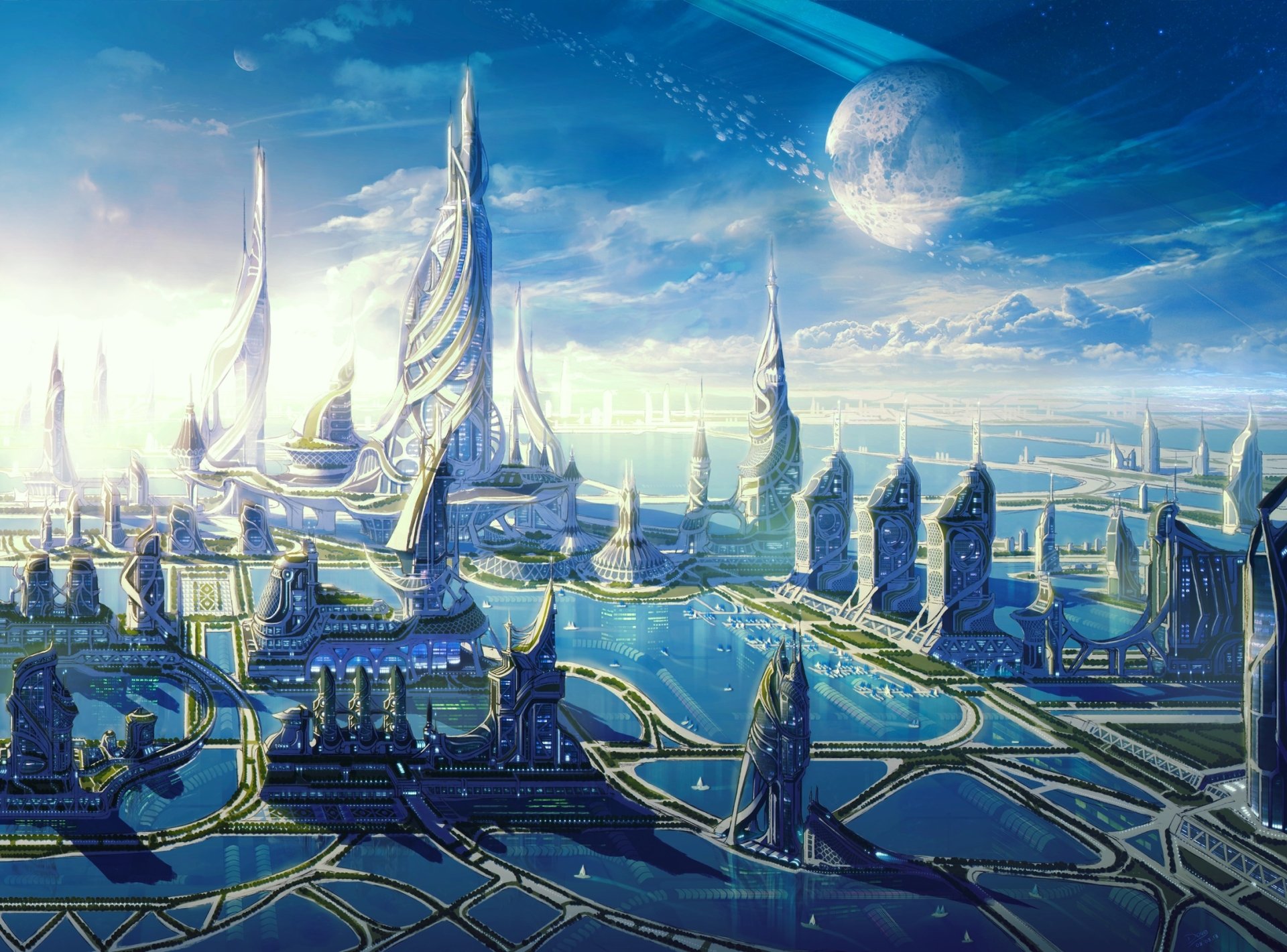 Futuristic sci fi ocean city HD Wallpaper | Achtergrond | 2271x1682 ...