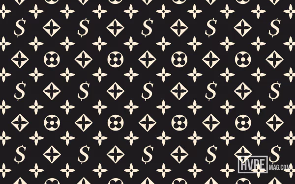 HD desktop wallpaper featuring a pattern of Louis Vuitton's iconic logo in a monochrome color scheme.