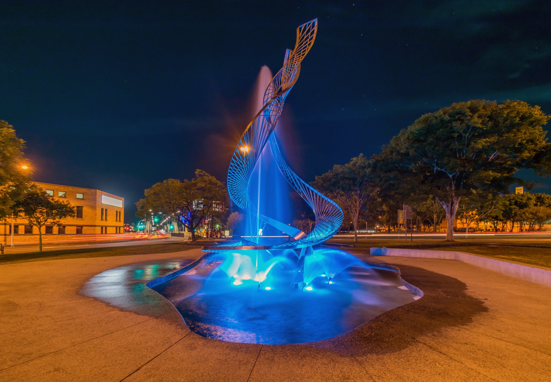 Download Australia Brisbane Night Man Made Fountain HD Wallpaper