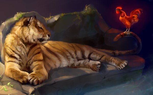Fantasy Tiger Fantasy Animals Rooster HD Wallpaper | Background Image
