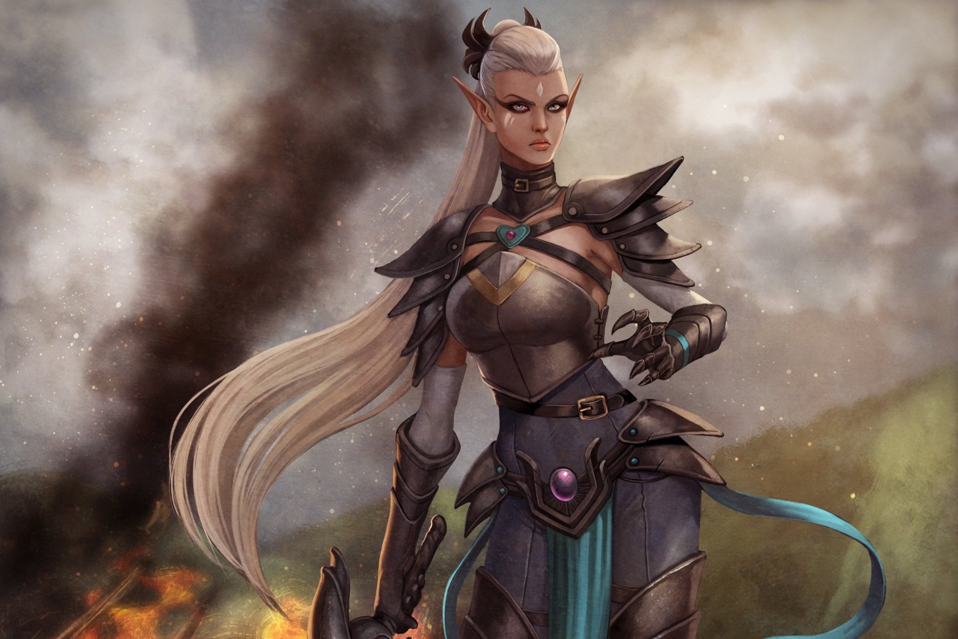 Epic 4K Elf Warrior Woman with White Hair and Piercing Blue Eyes in ...