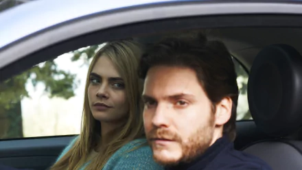 HD PC desktop wallpaper: two actors sit in a car, moody close-up from the movie The Face of an Angel.