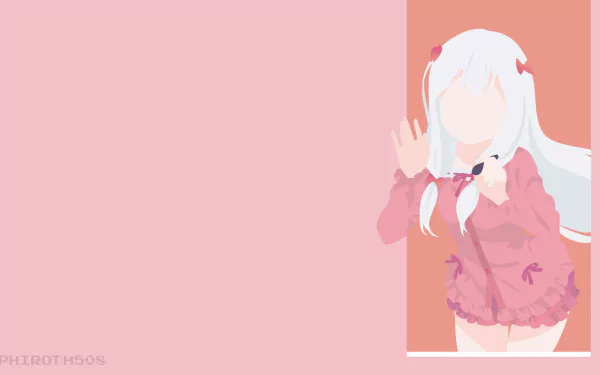 Minimalist 4K Ultra HD anime wallpaper featuring Sagiri Izumi from EroManga-Sensei in soft pink tones and a simple, clean design for PC desktops.