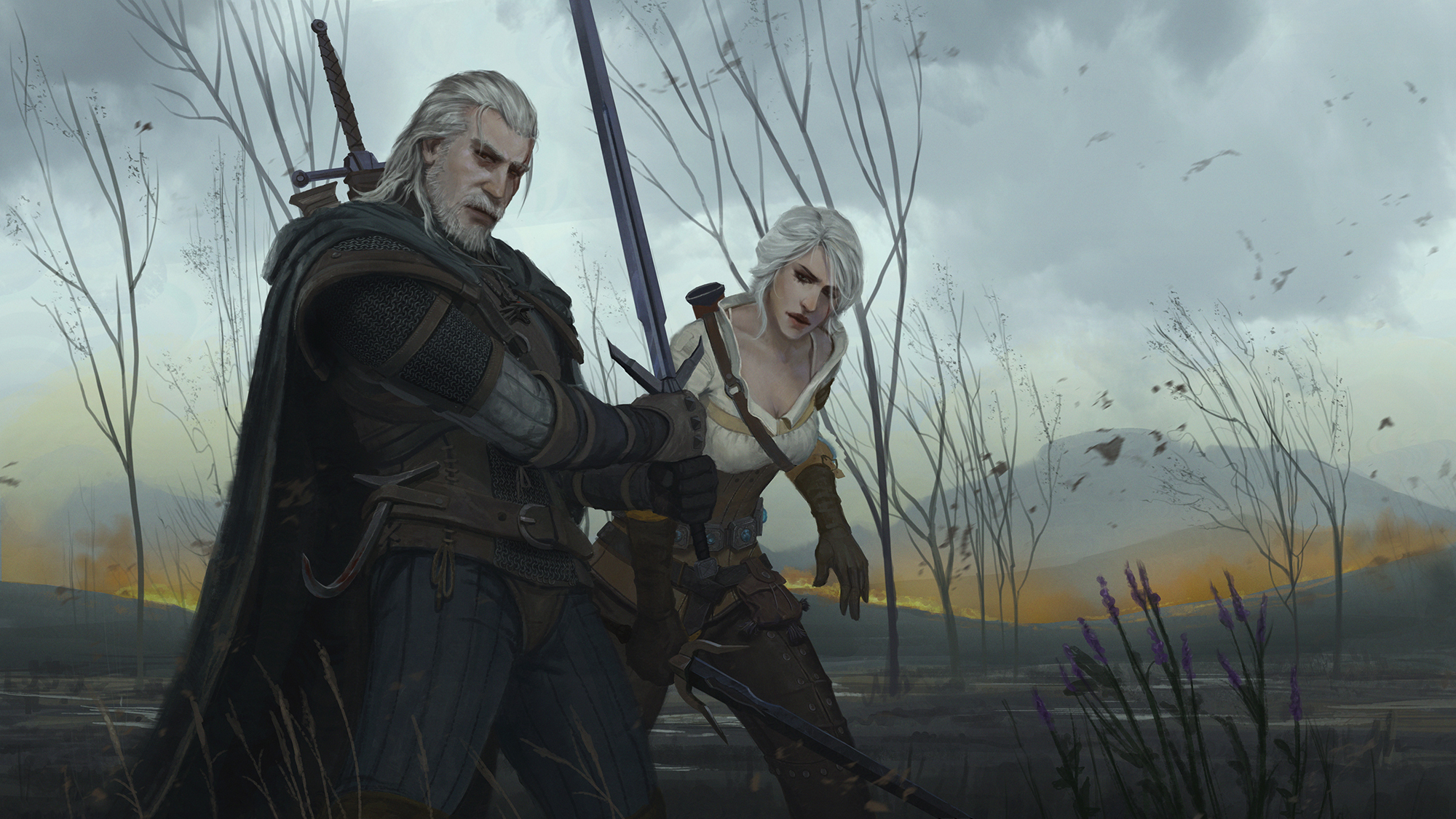 Download White Hair Sword Ciri The Witcher Woman Warrior Warrior Geralt Of Rivia Video Game 4702