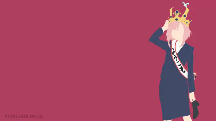 HD desktop wallpaper featuring Yoshino Koharu from the anime Sakura Quest. She is depicted wearing a crown and a sash, set against a solid maroon background.