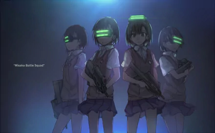 Digital artwork featuring the Sisters from Toaru Majutsu no Index and A Certain Scientific Railgun, showcasing them in a dynamic pose with futuristic visors and weapons.