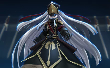 HD desktop wallpaper featuring Gunpuku no Himegimi from the anime series Re:Creators. The character is depicted in a detailed, dynamic pose with flowing hair against a dark background.
