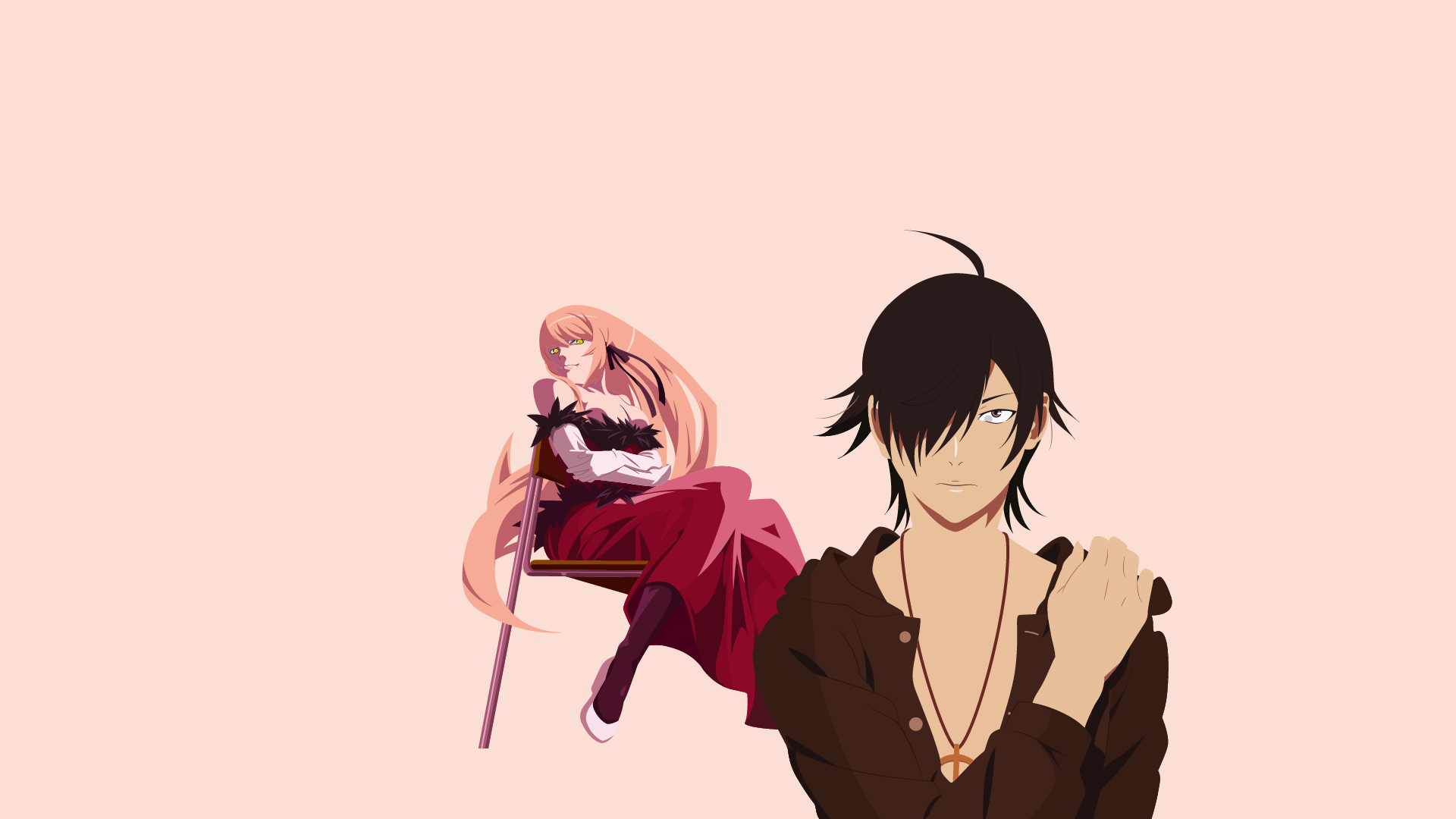 Download Black Hair Koyomi Araragi Kiss-shot Acerola-orion  Heart-under-blade Shinobu Oshino Anime Monogatari (Series) HD Wallpaper