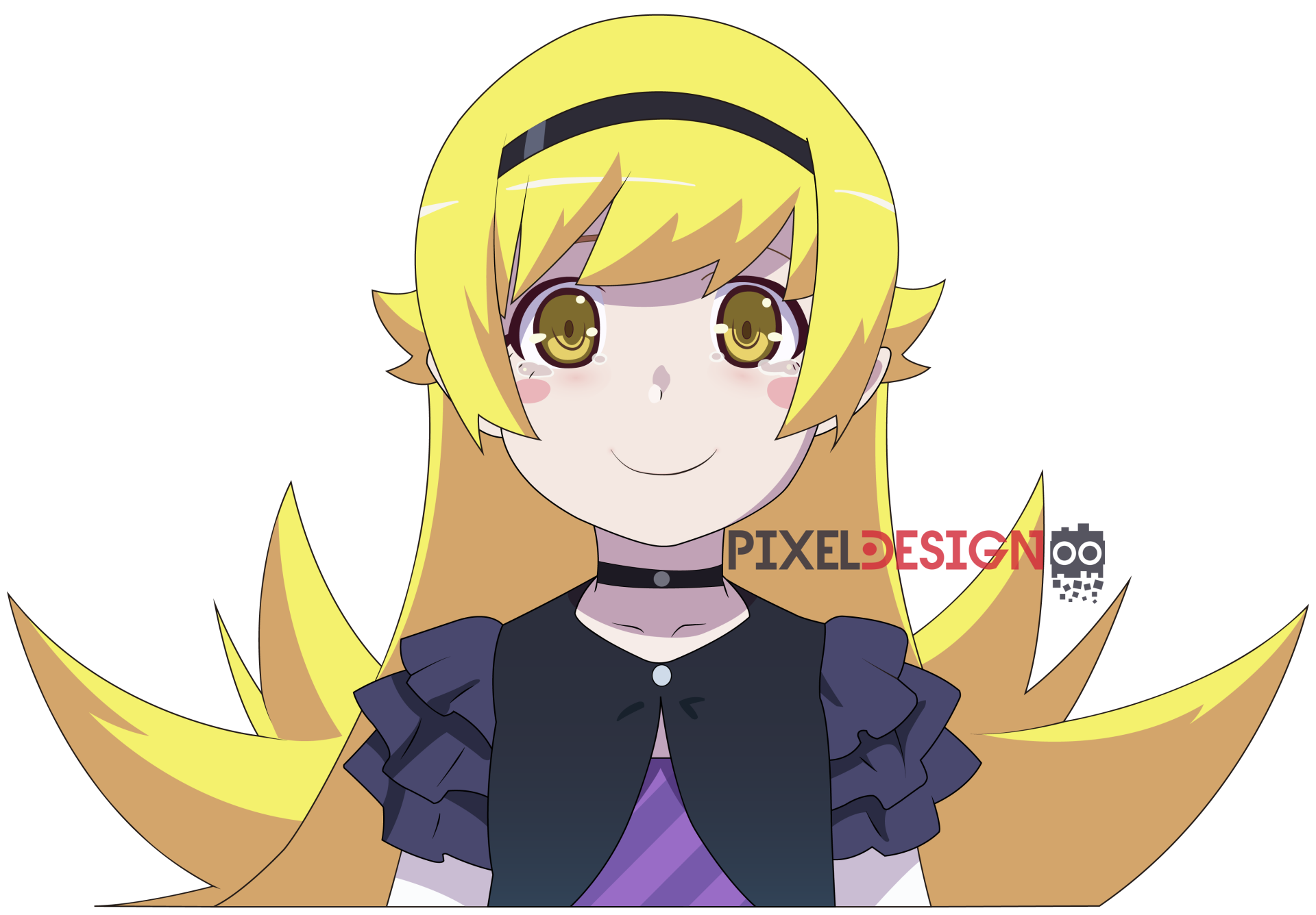 4K Ultra HD PC desktop wallpaper featuring Shinobu Oshino from the Monogatari anime series with bright yellow hair and a confident expression.