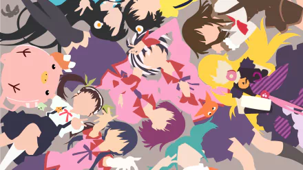 Tsukihi Araragi Karen Araragi Suruga Kanbaru Nadeko Sengoku Yotsugi Ononoki Tsubasa Hanekawa Black Hanekawa Mayoi Hachikuji Shinobu Oshino Hitagi Senjōgahara Anime Monogatari (Series) HD Desktop Wallpaper | Background Image
