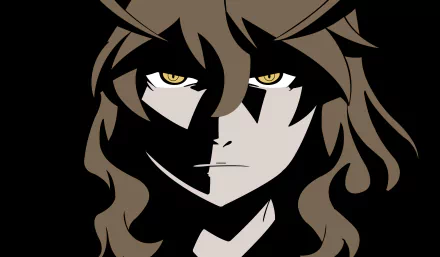 Stylized close-up of Rouka Numachi from the Monogatari series, high-contrast black and tan silhouette with piercing gold eyes — 4K Ultra HD anime PC desktop wallpaper.