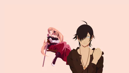 black hair Koyomi Araragi Kiss-shot Acerola-orion Heart-under-blade Shinobu Oshino Anime Monogatari (Series) HD Desktop Wallpaper | Background Image