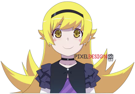 4K Ultra HD PC desktop wallpaper featuring Shinobu Oshino from the Monogatari anime series with bright yellow hair and a confident expression.