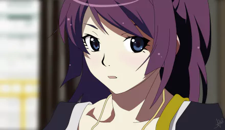 HD desktop wallpaper featuring Hitagi Senjōgahara from the Monogatari series with a focused expression and detailed anime-style art.
