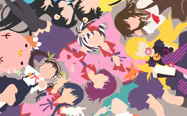 Tsukihi Araragi Karen Araragi Suruga Kanbaru Nadeko Sengoku Yotsugi Ononoki Tsubasa Hanekawa Black Hanekawa Mayoi Hachikuji Shinobu Oshino Hitagi Senjōgahara Anime Monogatari (Series) HD Desktop Wallpaper | Background Image