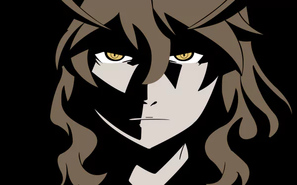 Stylized close-up of Rouka Numachi from the Monogatari series, high-contrast black and tan silhouette with piercing gold eyes — 4K Ultra HD anime PC desktop wallpaper.