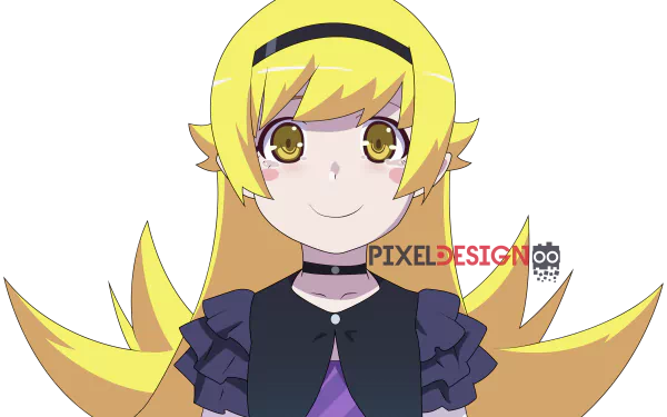 4K Ultra HD PC desktop wallpaper featuring Shinobu Oshino from the Monogatari anime series with bright yellow hair and a confident expression.