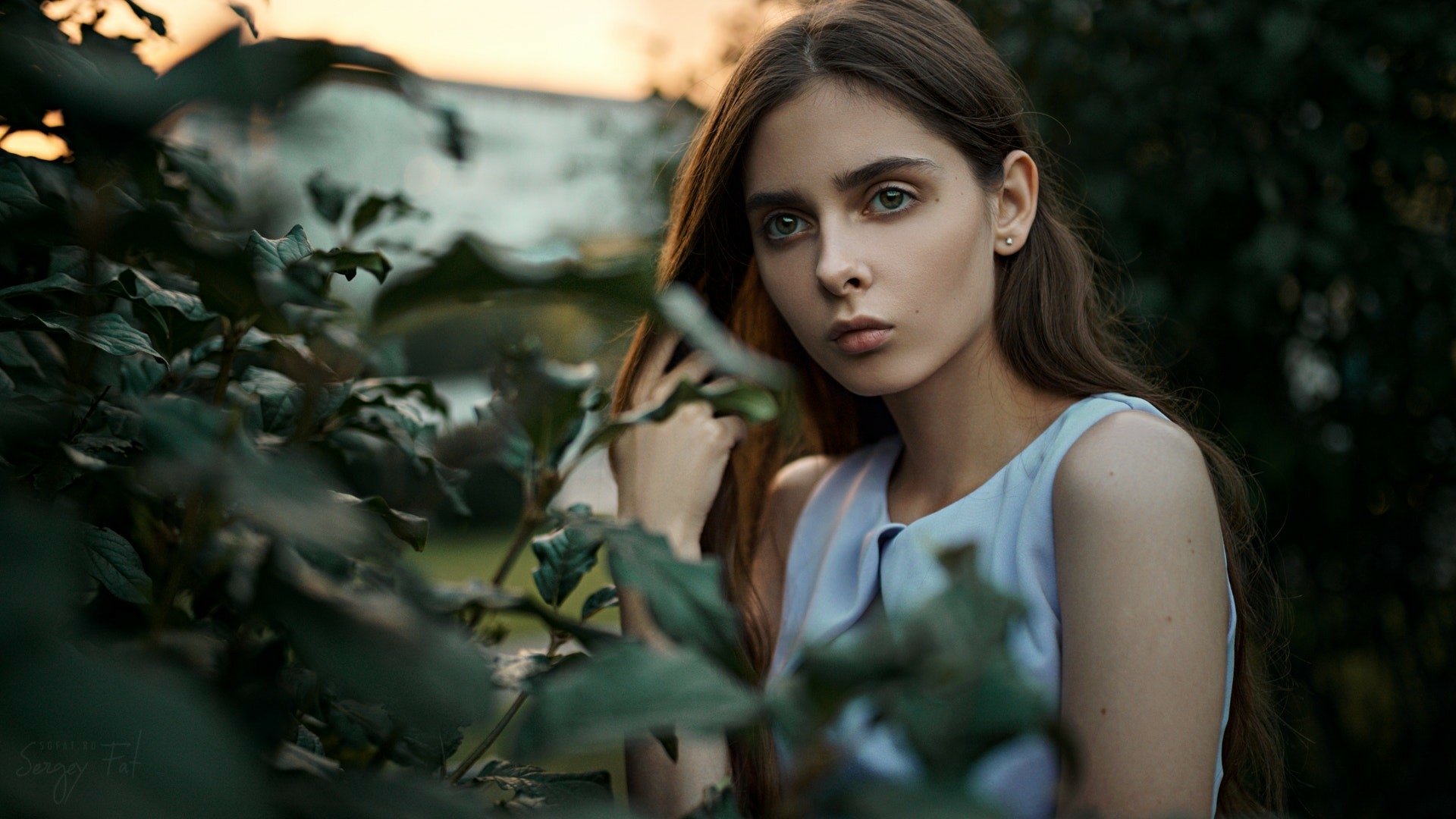 Download Green Eyes Brunette Woman Model HD Wallpaper by Sergey Fat