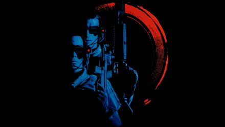 HD PC desktop wallpaper for the movie Universal Soldier: blue-toned soldiers with guns against a black background and a distressed red crescent.
