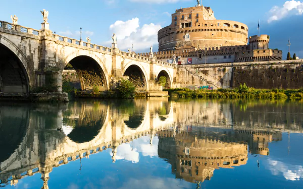 fortress Italy Rome river reflection man made bridge HD Desktop Wallpaper | Background Image