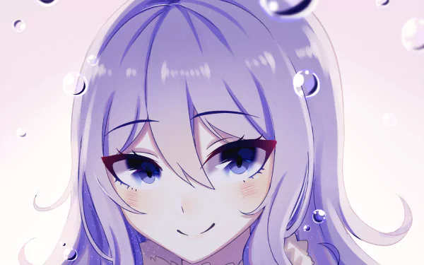 A vibrant HD desktop wallpaper featuring Juvia Lockser from the anime Fairy Tail, showcasing her captivating blue hair and serene expression with bubbles surrounding her.